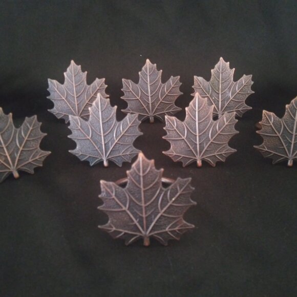Bronze Maple Leaf Napkin Rings Lot of 8 Fall Autumn Metal Leaf Napkin Rings - Picture 2 of 5